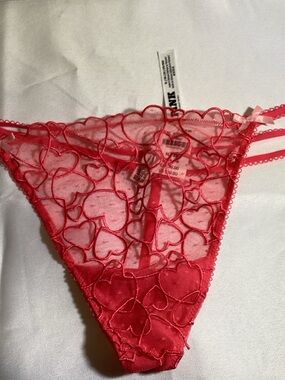 PINK Victoria's Secret Red Sheer Heart Lace Thong